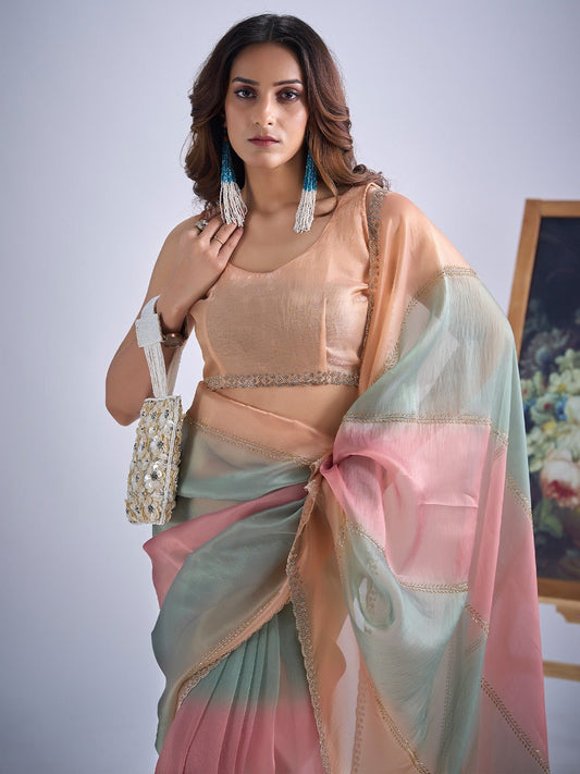 Multicolor Pastel Tissue Silk Saree - Ressa