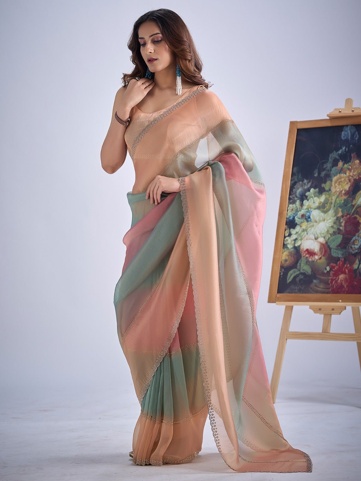 Multicolor Pastel Tissue Silk Saree - Ressa