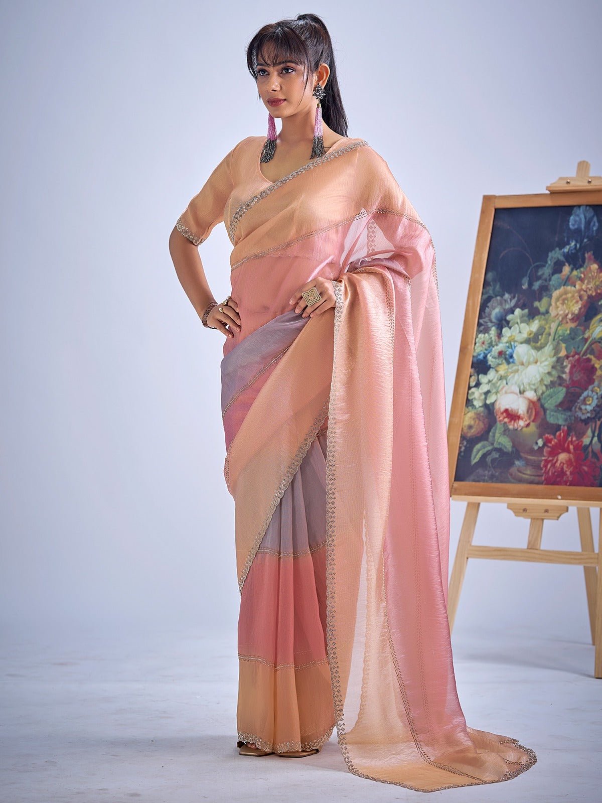Multicolor Pastel Tissue Silk Saree - Ressa