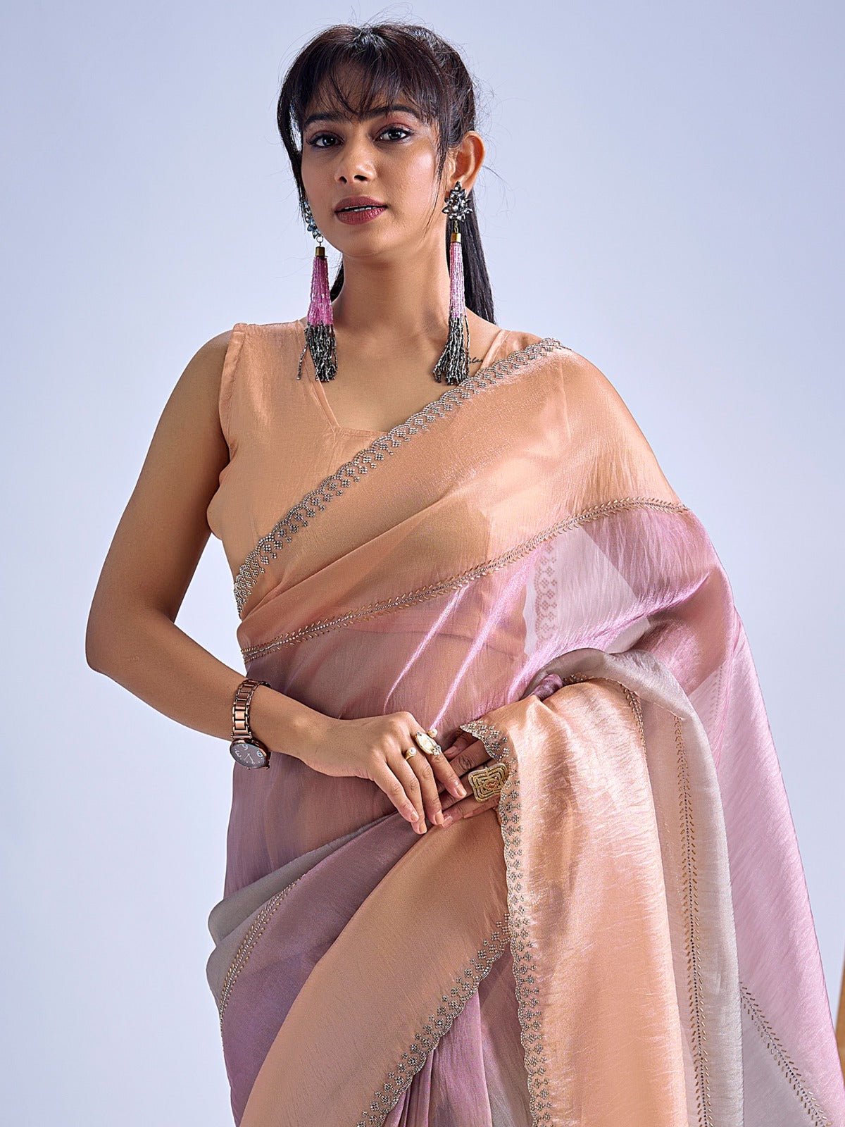 Multicolor Pastel Tissue Silk Saree - Ressa