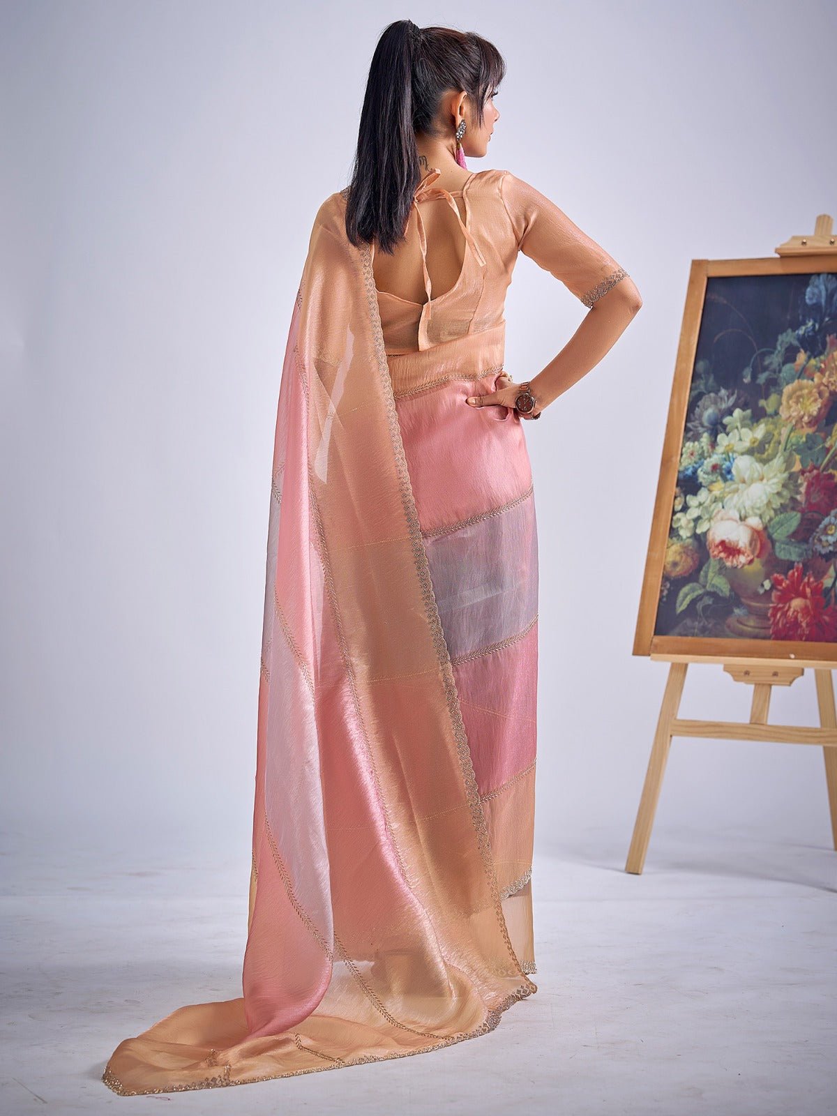 Multicolor Pastel Tissue Silk Saree - Ressa