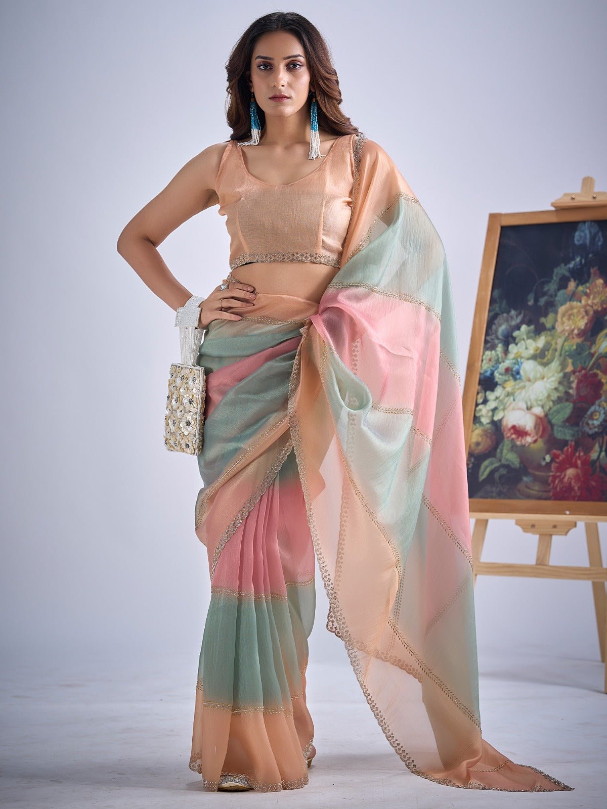 Multicolor Pastel Tissue Silk Saree - Ressa