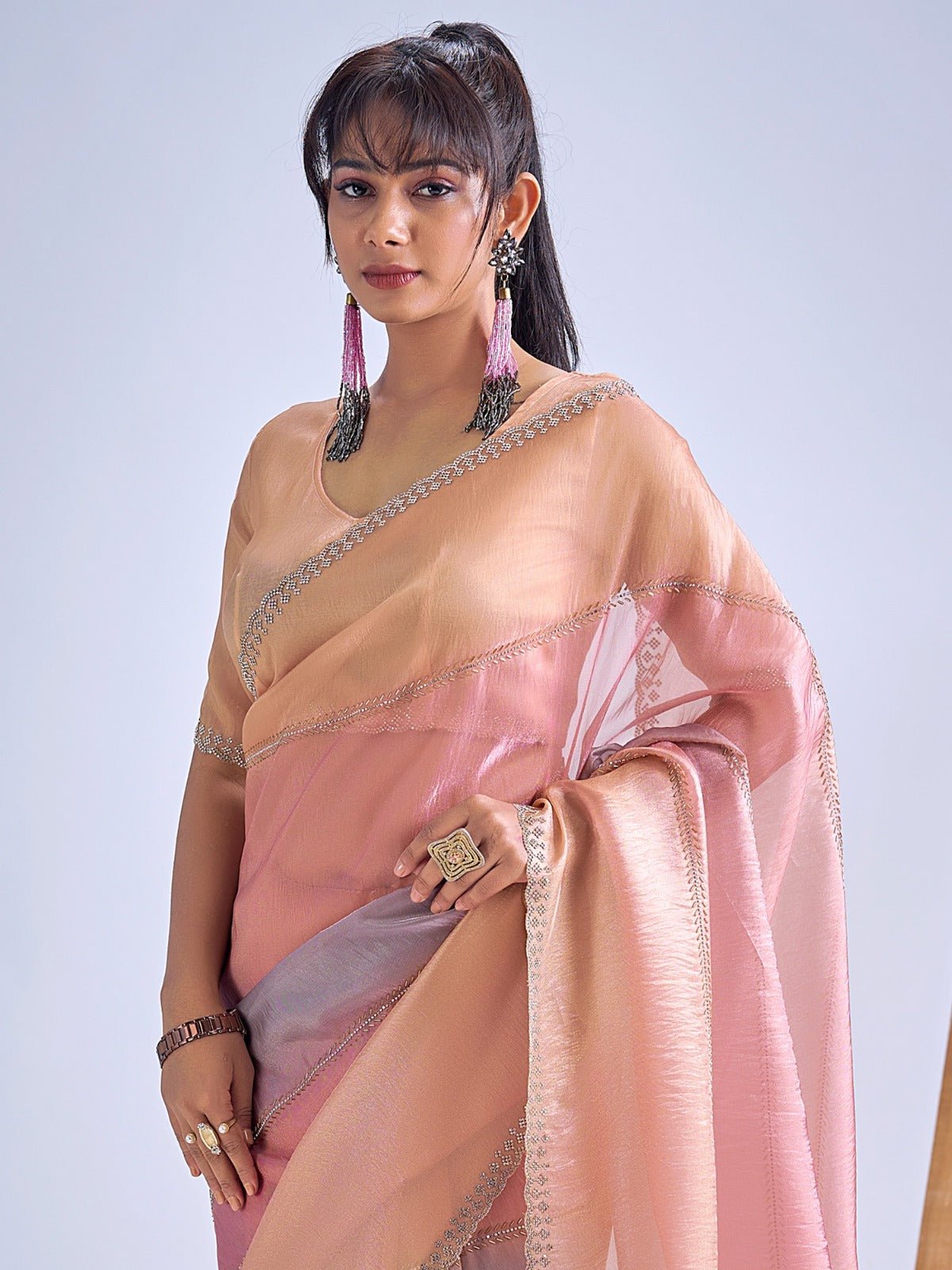 Multicolor Pastel Tissue Silk Saree - Ressa