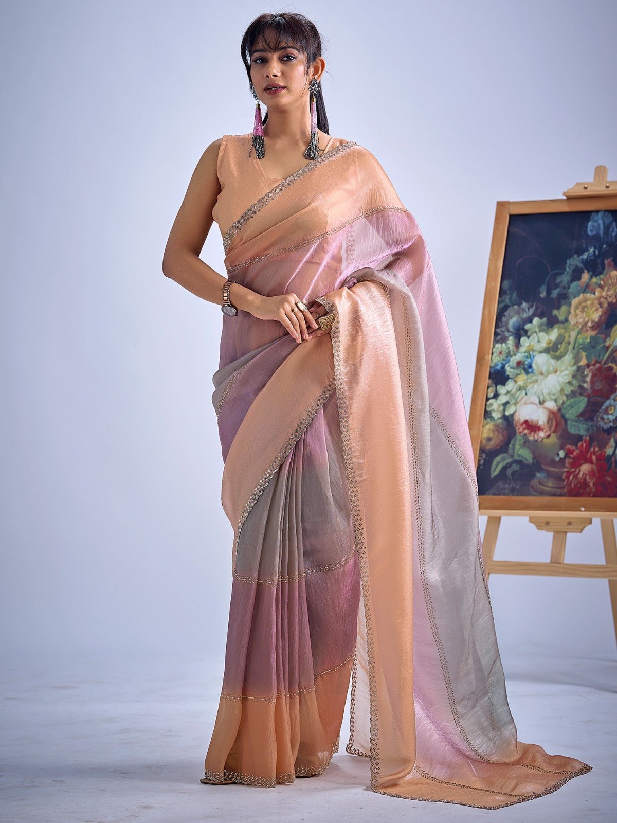 Multicolor Pastel Tissue Silk Saree - Ressa