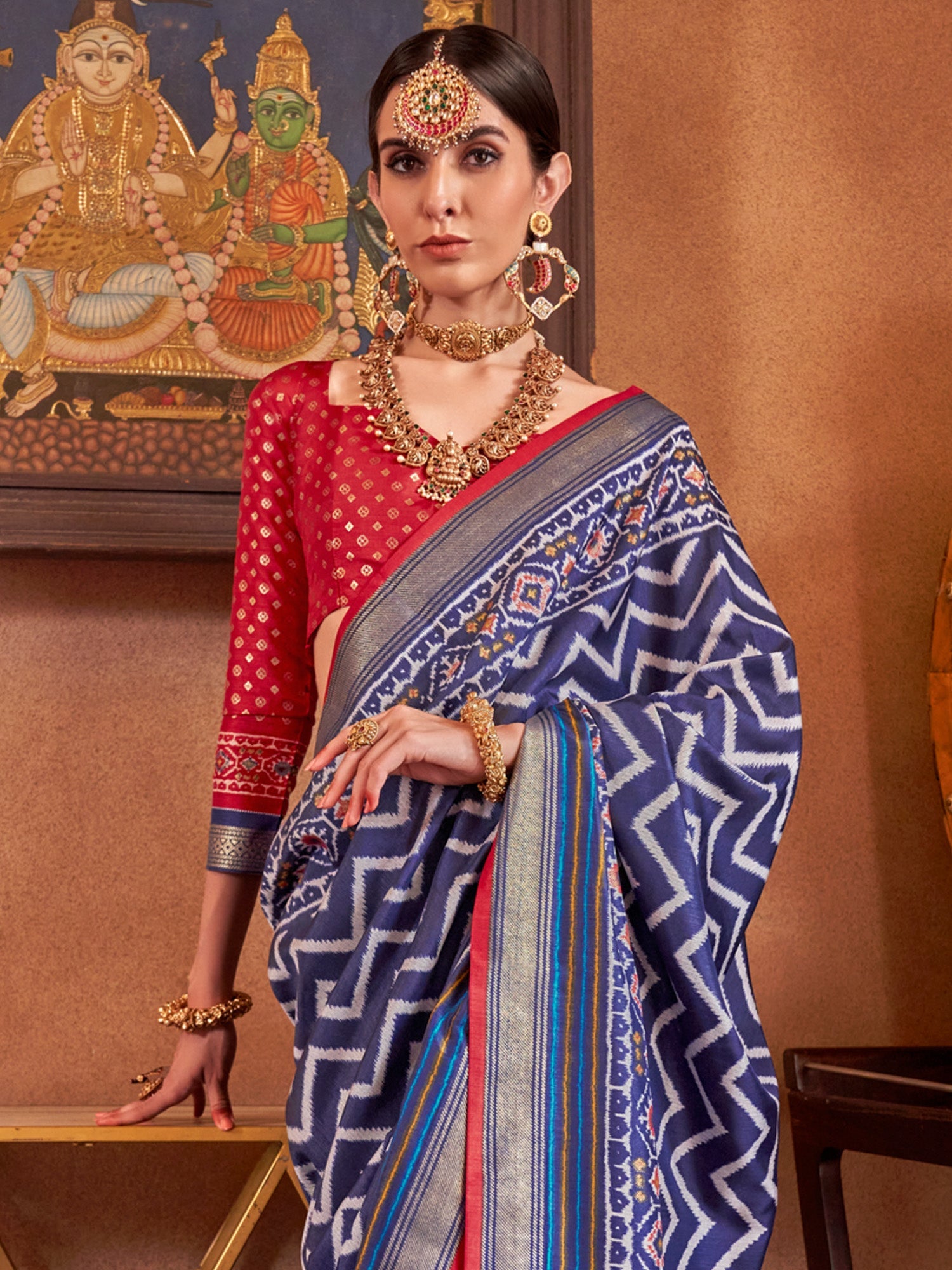 Multicolor : Patola Silk Blend : Woven Motifs : Contrast Blouse Saree - Ressa