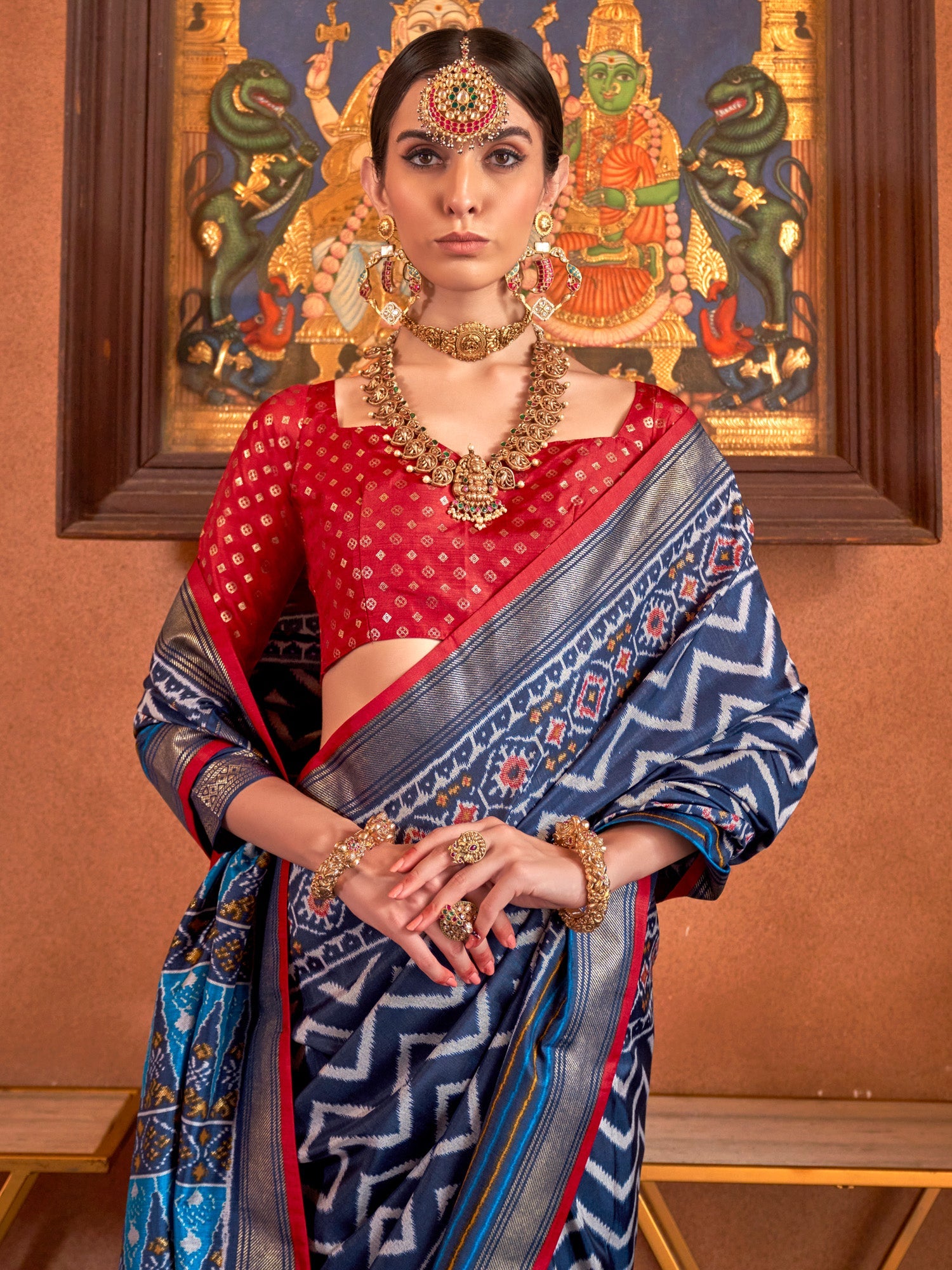 Multicolor : Patola Silk Blend : Woven Motifs : Contrast Blouse Saree - Ressa