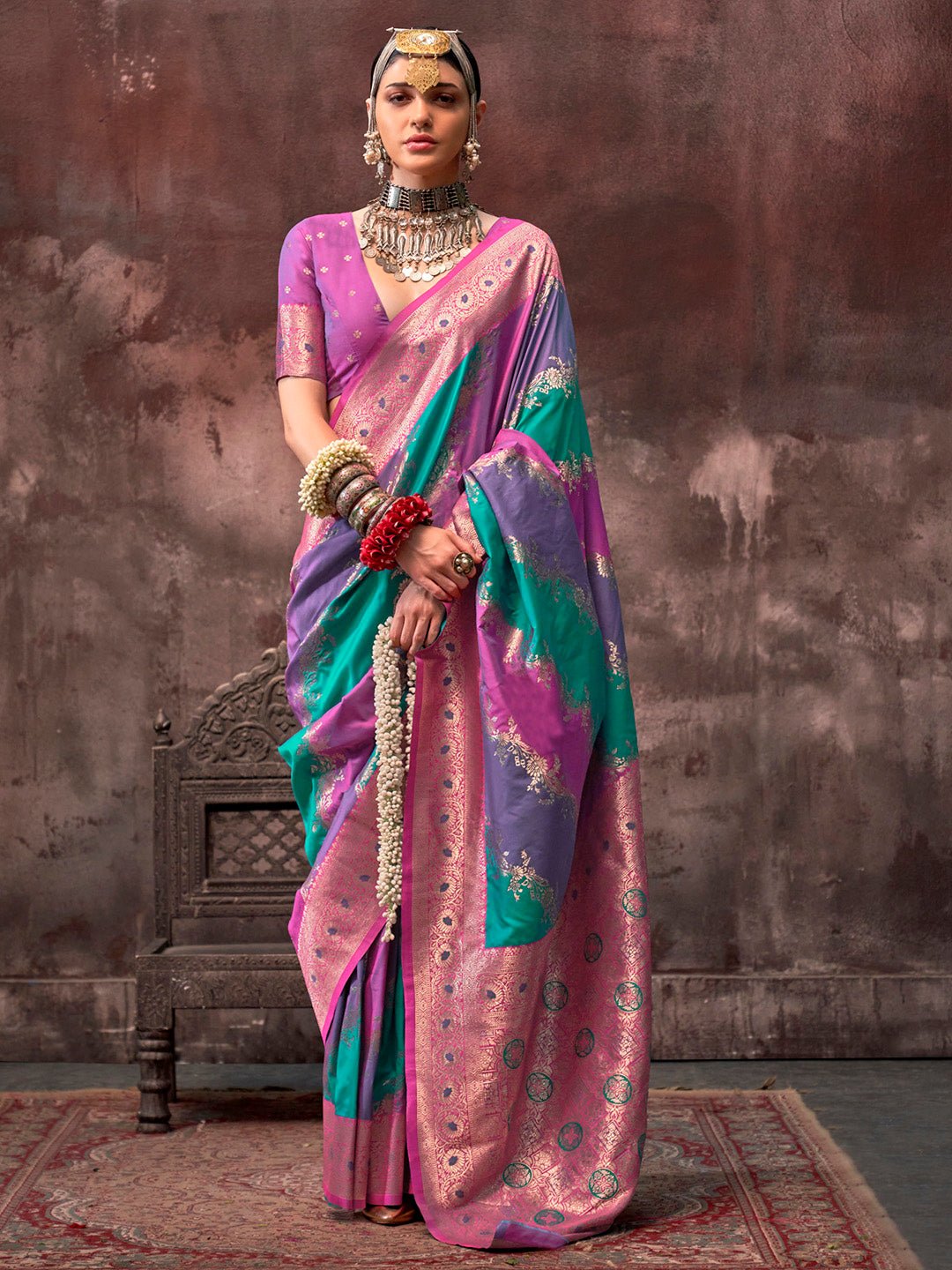 Multicolor Rangkat Banarasi Silk Zari Woven Saree - Ressa