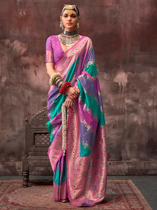 Multicolor Rangkat Banarasi Silk Zari Woven Saree - Ressa