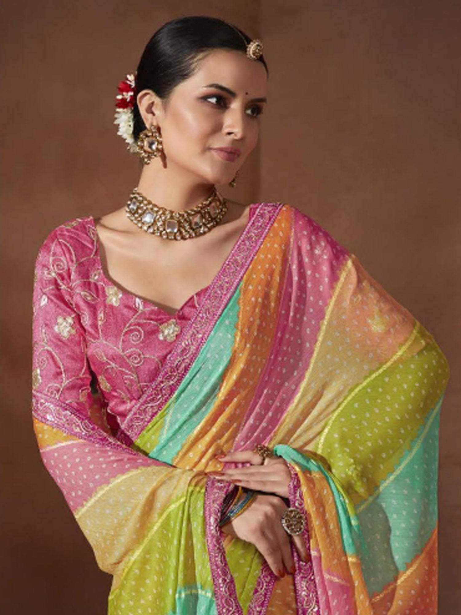 Multicolour Bandhani Georgette Saree - Ressa