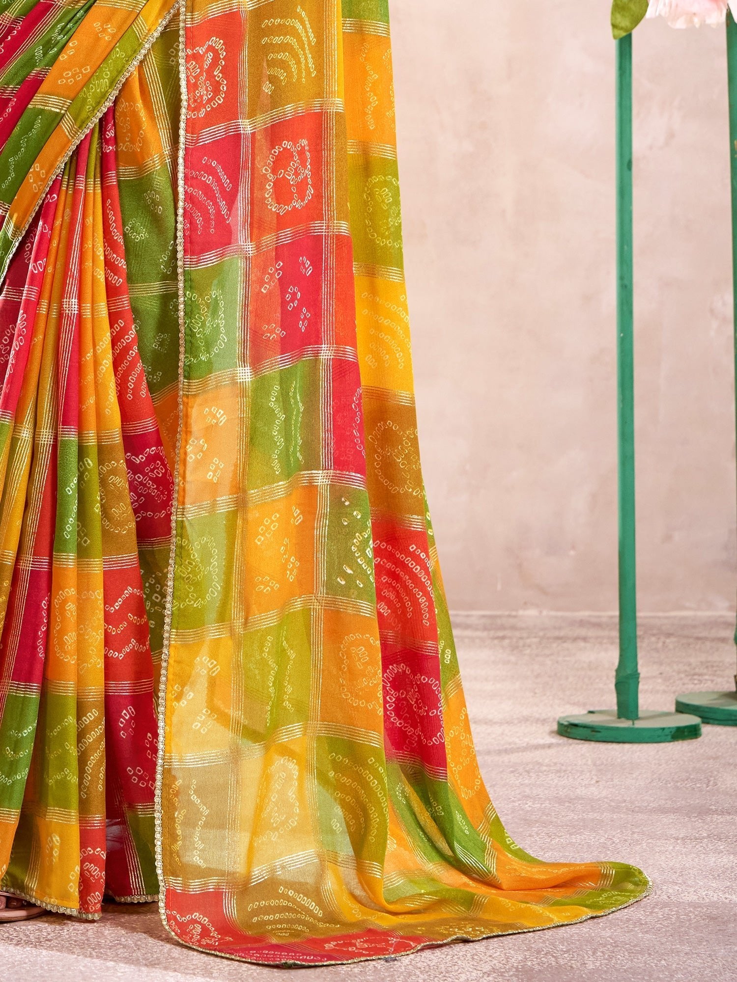 Multicolour Bandhani Print Georgette Saree with Embellished - Ressa
