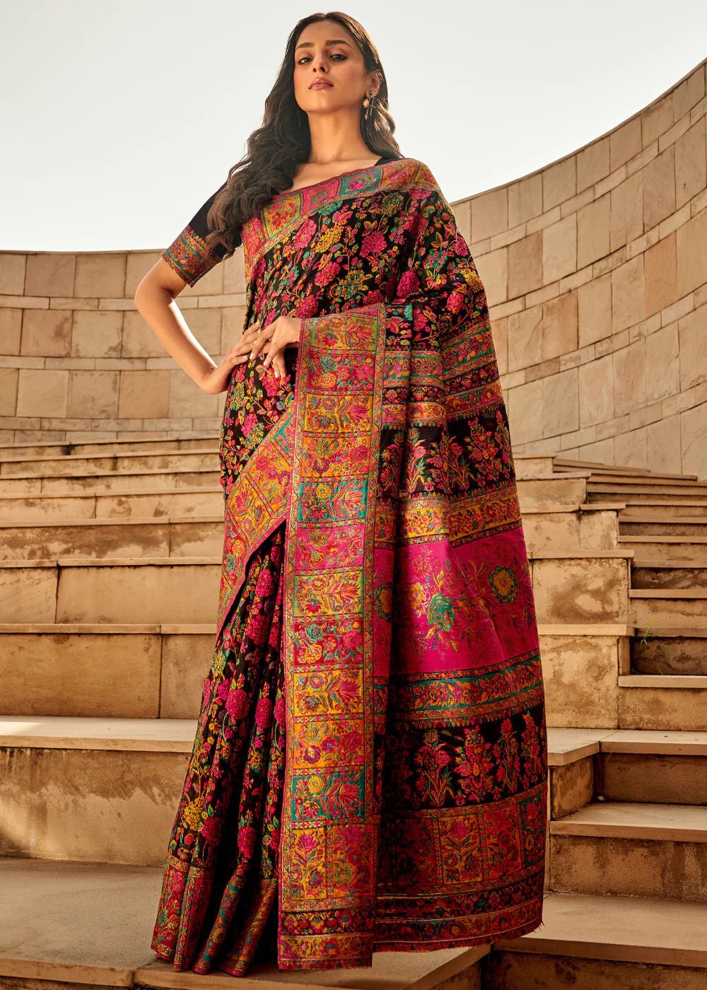 Multicolour Kashmiri Silk Jamawar Weaving Saree - Ressa