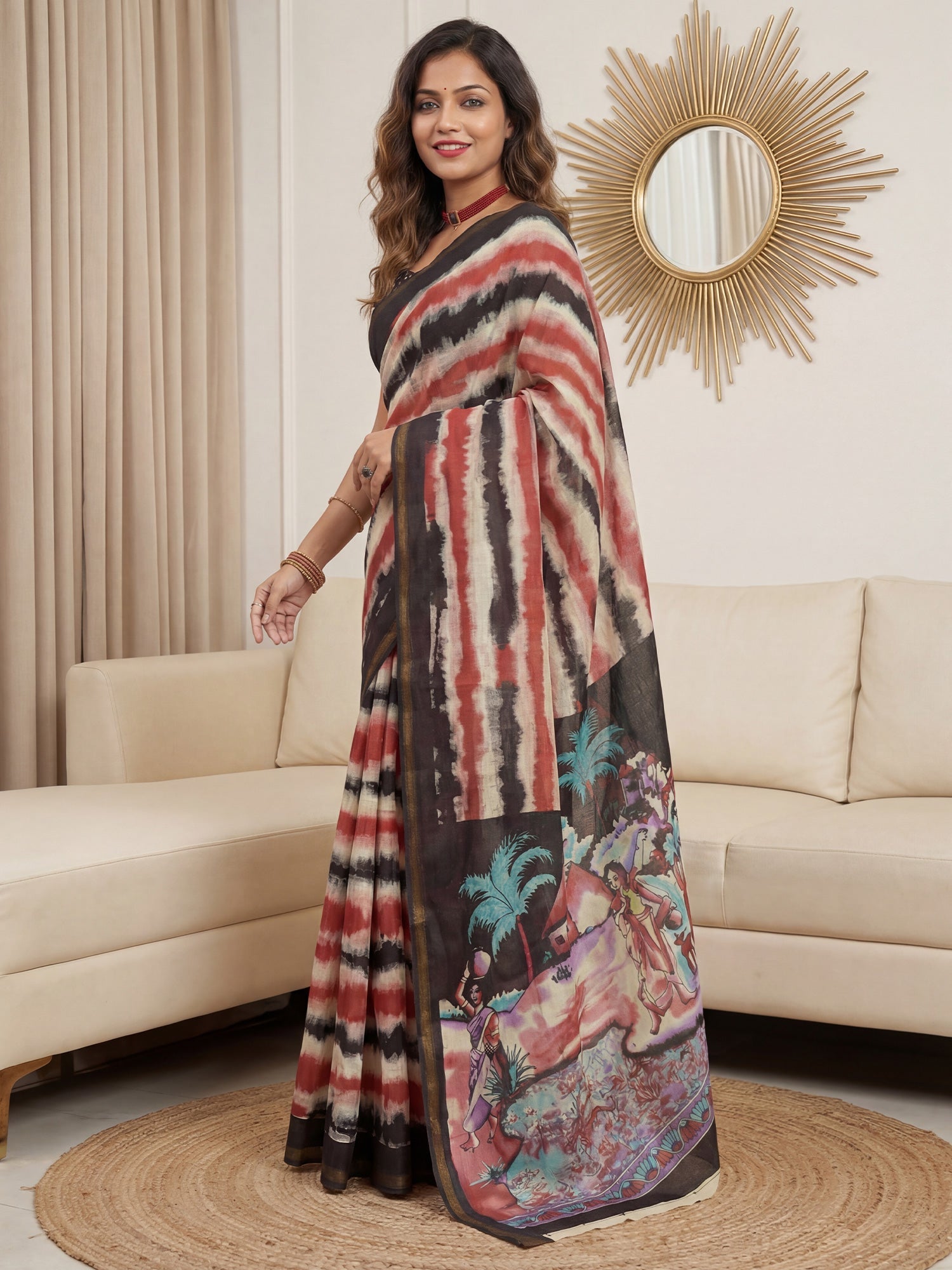 MULTICOLOUR TIE-DYE STRIPE SAREE - Ressa