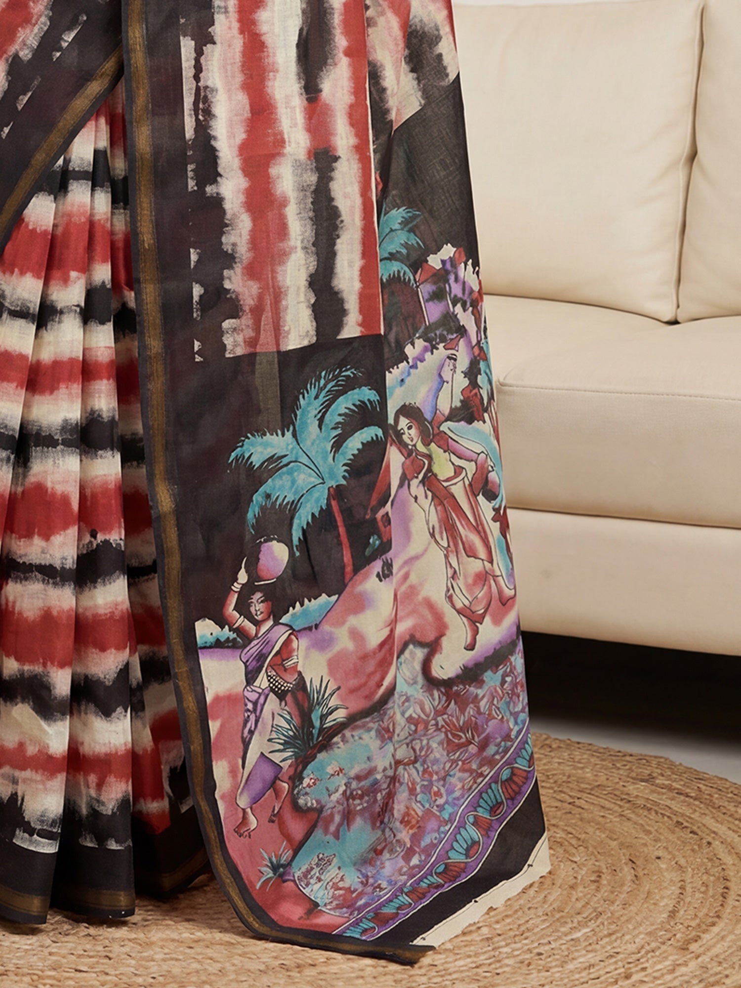 MULTICOLOUR TIE-DYE STRIPE SAREE - Ressa