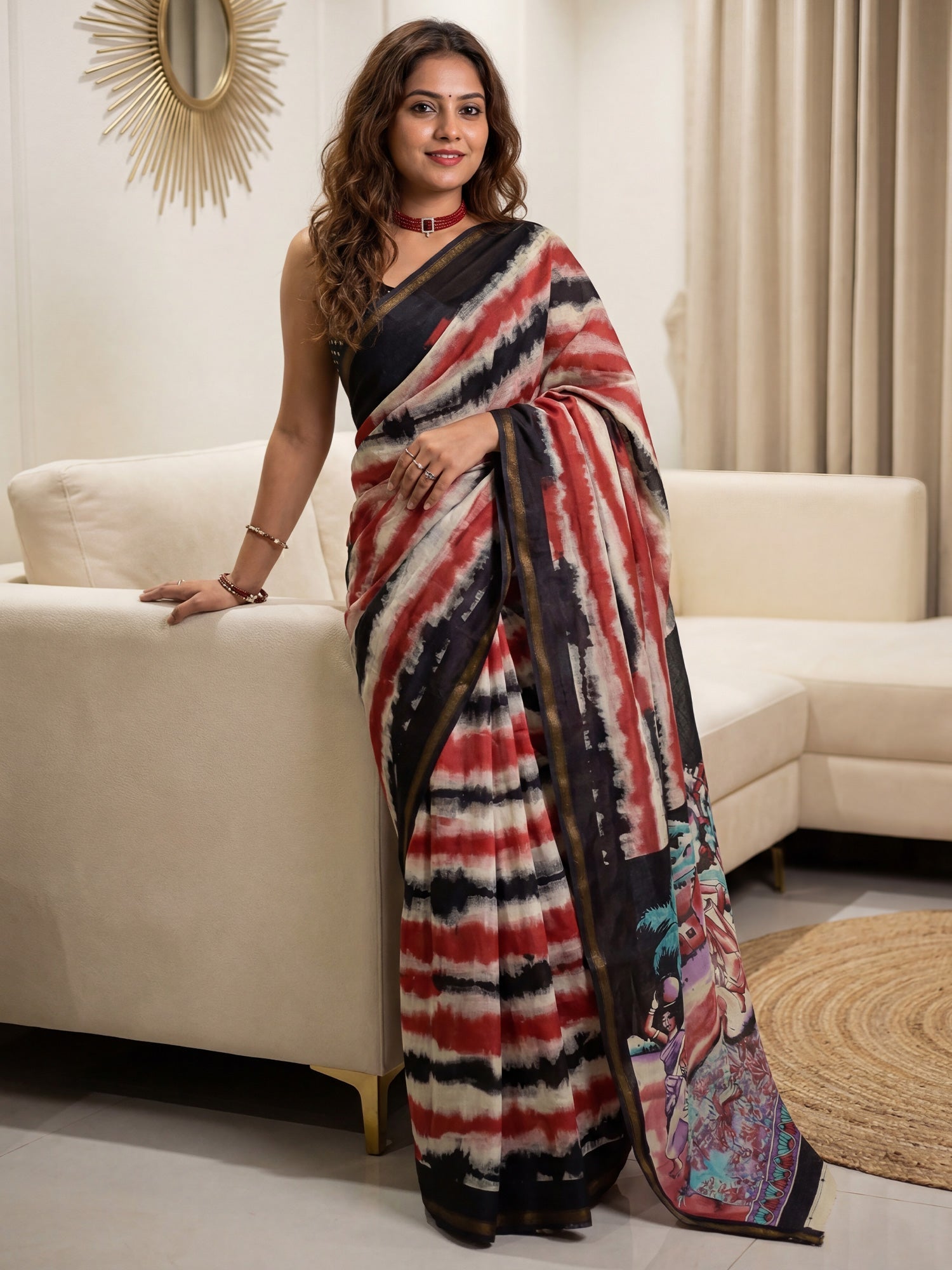 MULTICOLOUR TIE-DYE STRIPE SAREE - Ressa