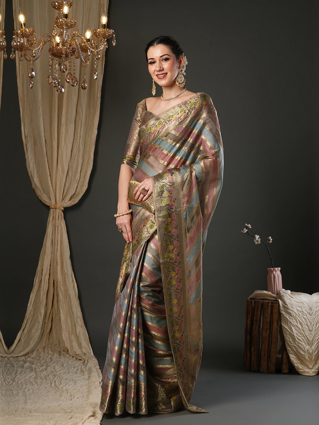 Multicolour Tissue Banarasi Silk Saree - Ressa