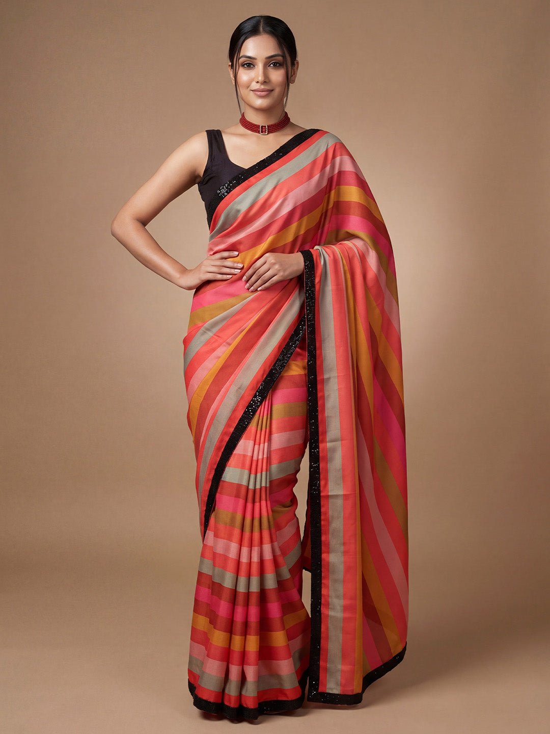 Multicoloured Satin Saree - Ressa
