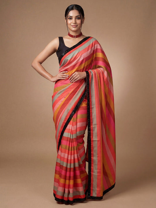 Multicoloured Satin Saree - Ressa