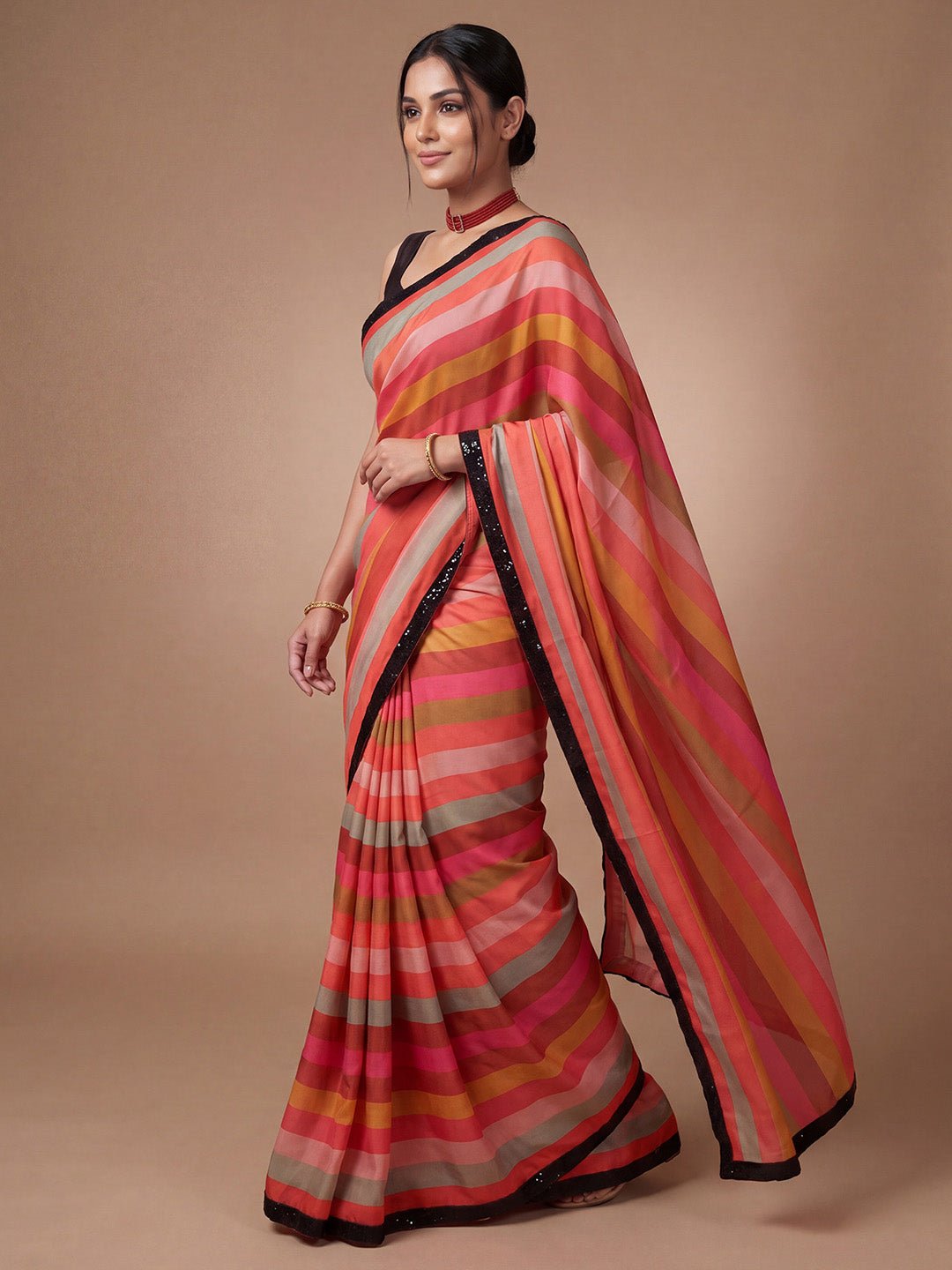 Multicoloured Satin Saree - Ressa