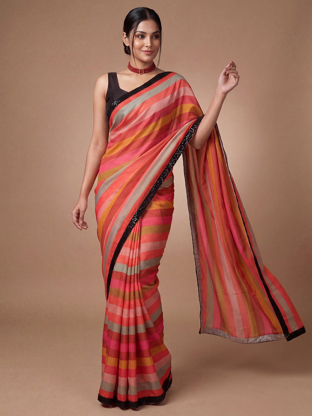Multicoloured Satin Saree - Ressa
