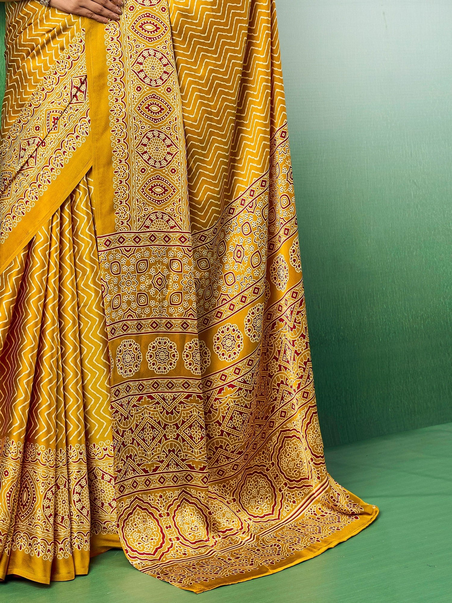 Mustard Ajrakh Block Print Saree - Ressa