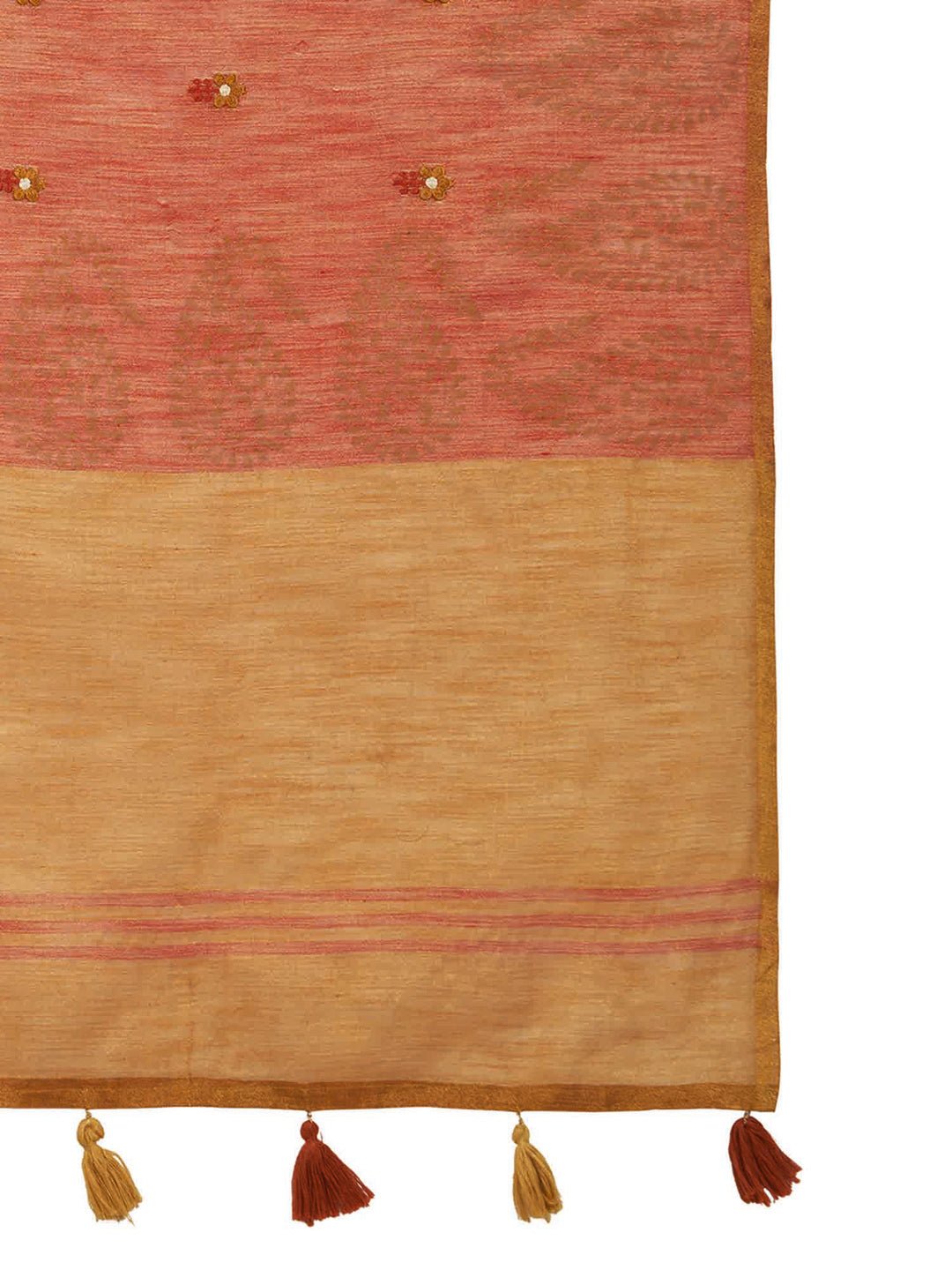 Mustard &amp; Orange Silk Blend Heritage Handloom Style Zari Woven Saree - Ressa