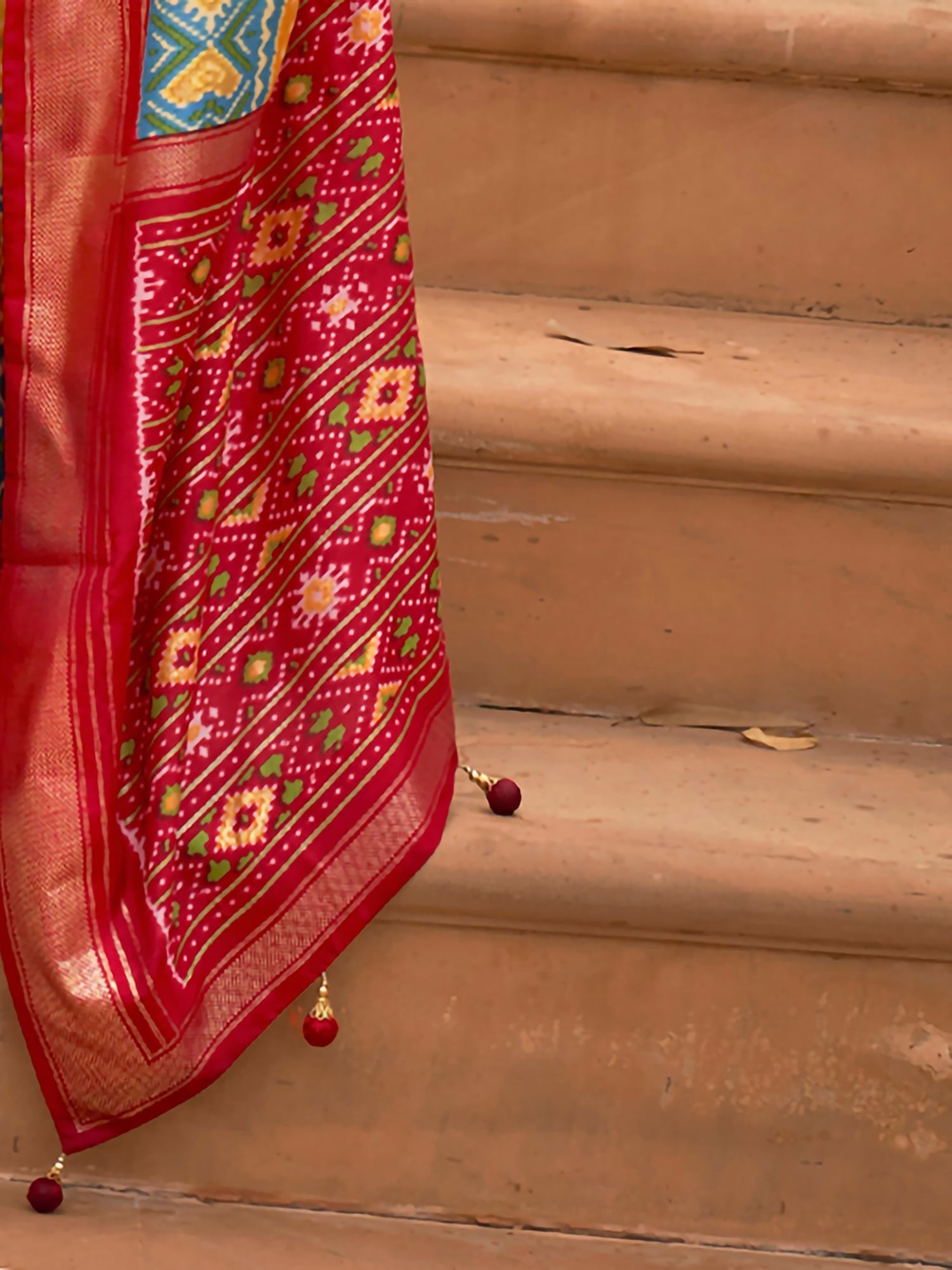 Mustard and Red Silk Blend saree - Ressa