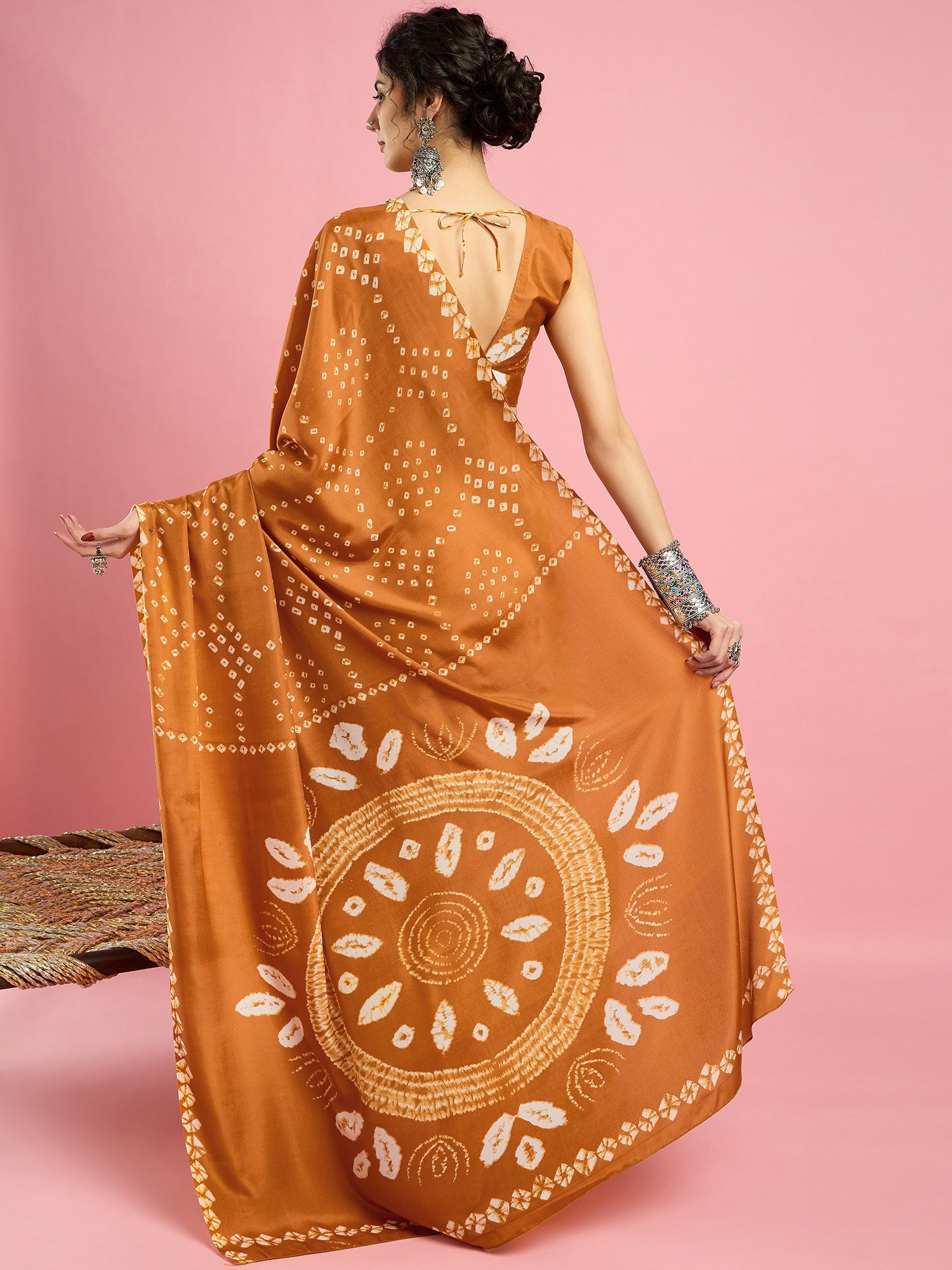 Mustard Bandhani Print Silk saree - Ressa