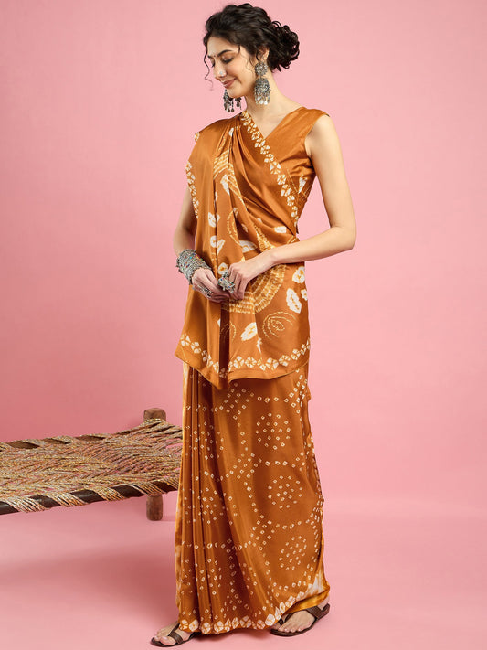 Mustard Bandhani Print Silk saree - Ressa