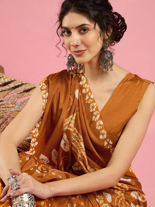 Mustard Bandhani Print Silk saree - Ressa