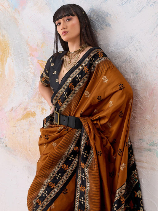 Mustard Brown Silk Saree - Ressa