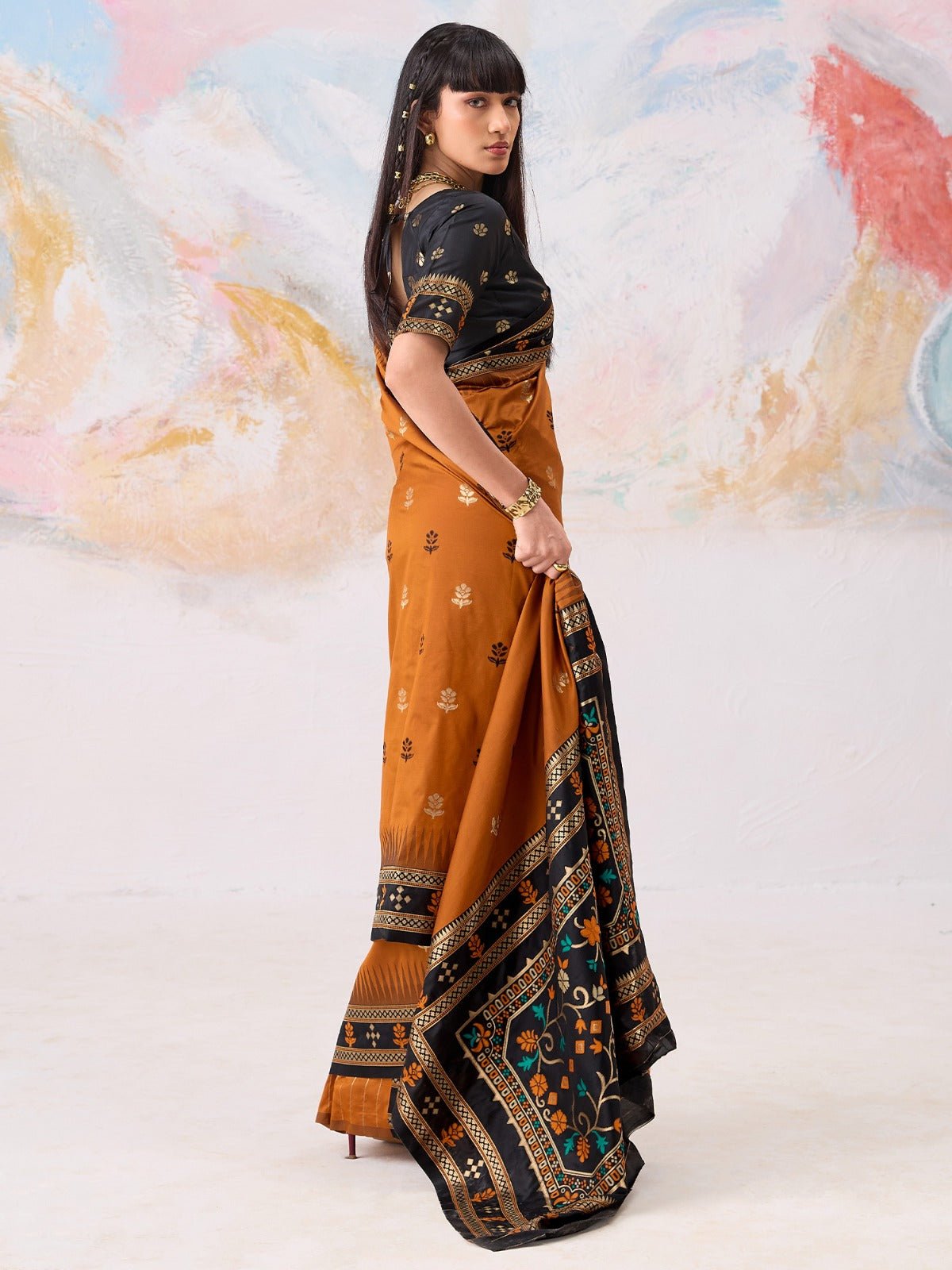 Mustard Brown Silk Saree - Ressa