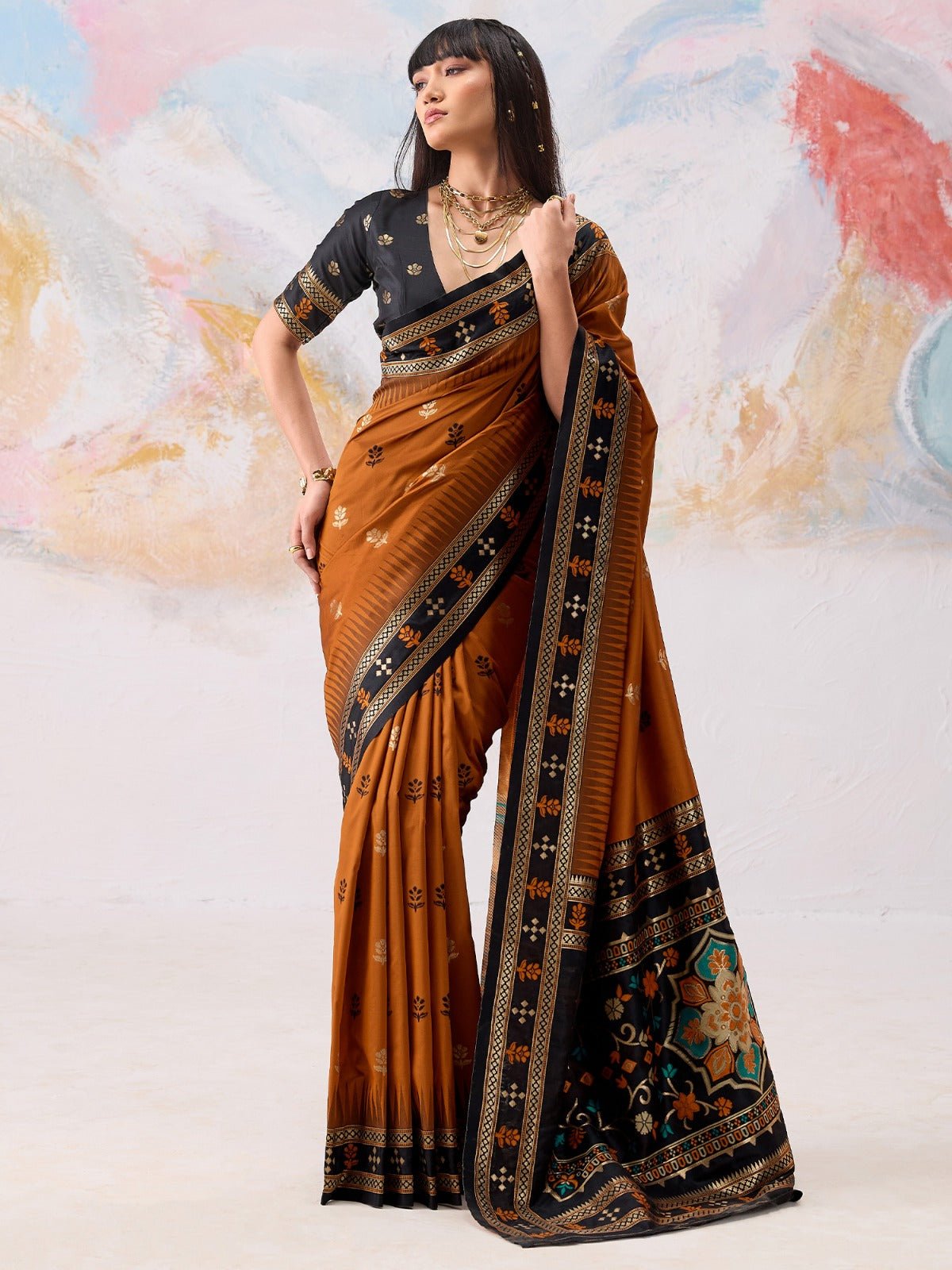 Mustard Brown Silk Saree - Ressa