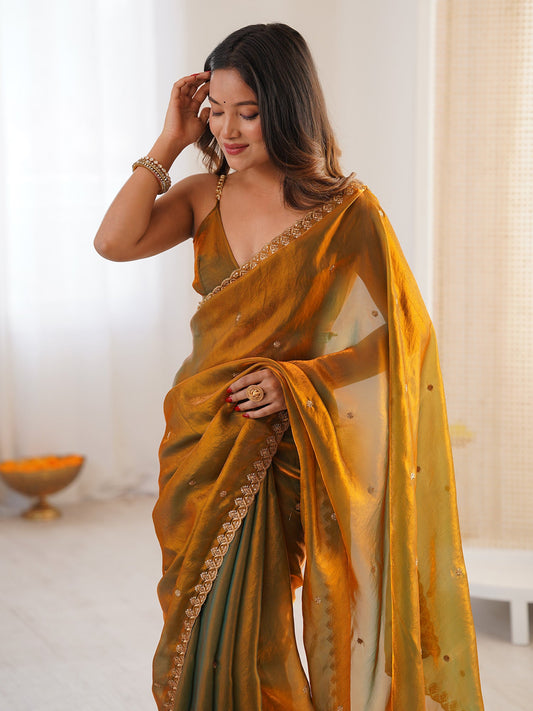 Mustard Dual-Tone Organza Saree - Ressa