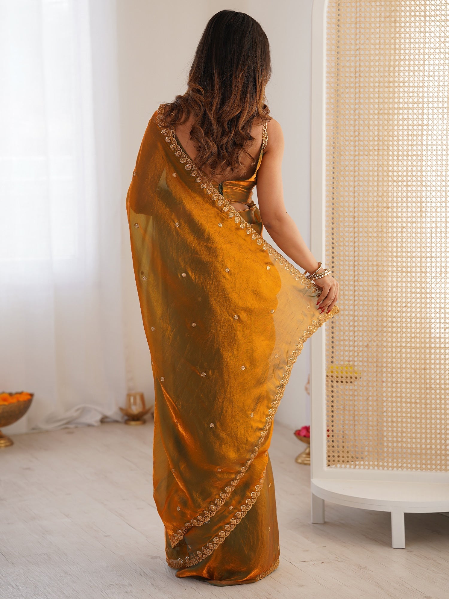Mustard Dual-Tone Organza Saree - Ressa