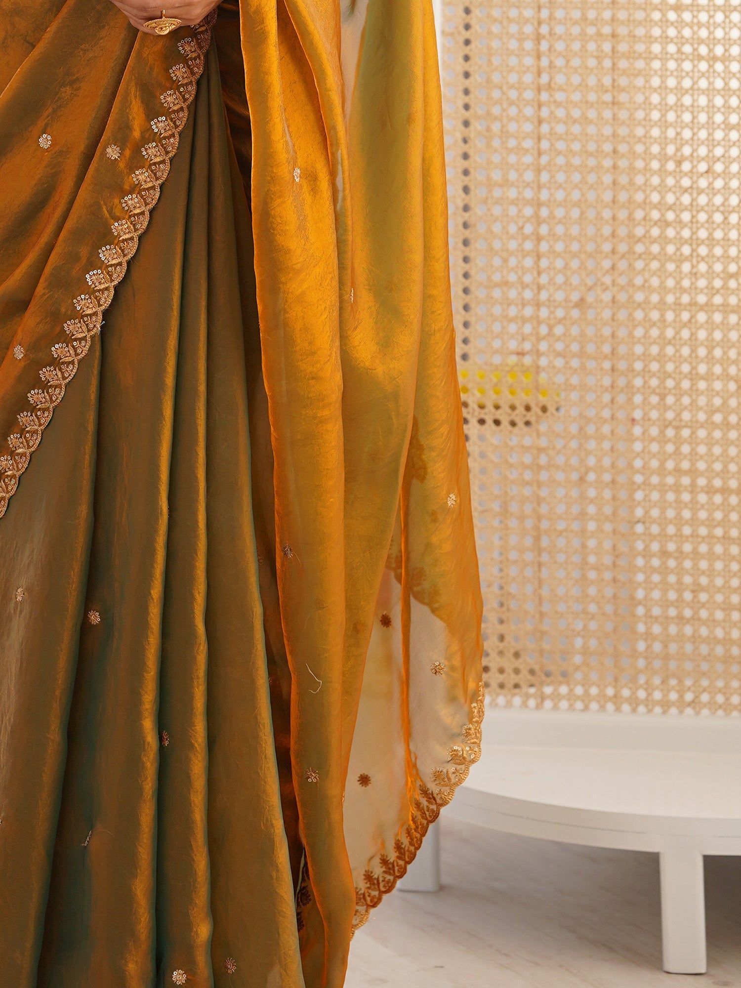Mustard Dual-Tone Organza Saree - Ressa
