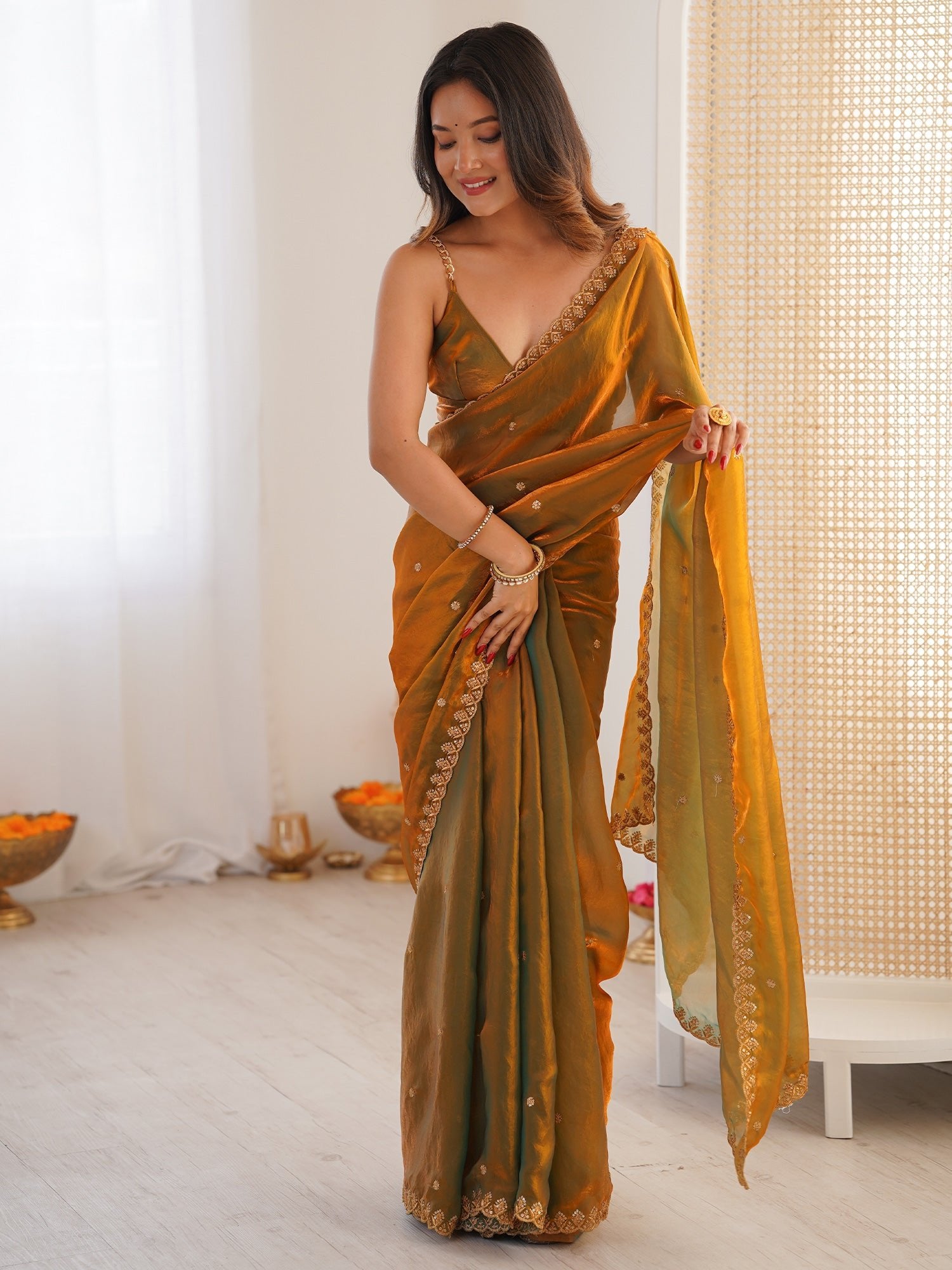 Mustard Dual-Tone Organza Saree - Ressa