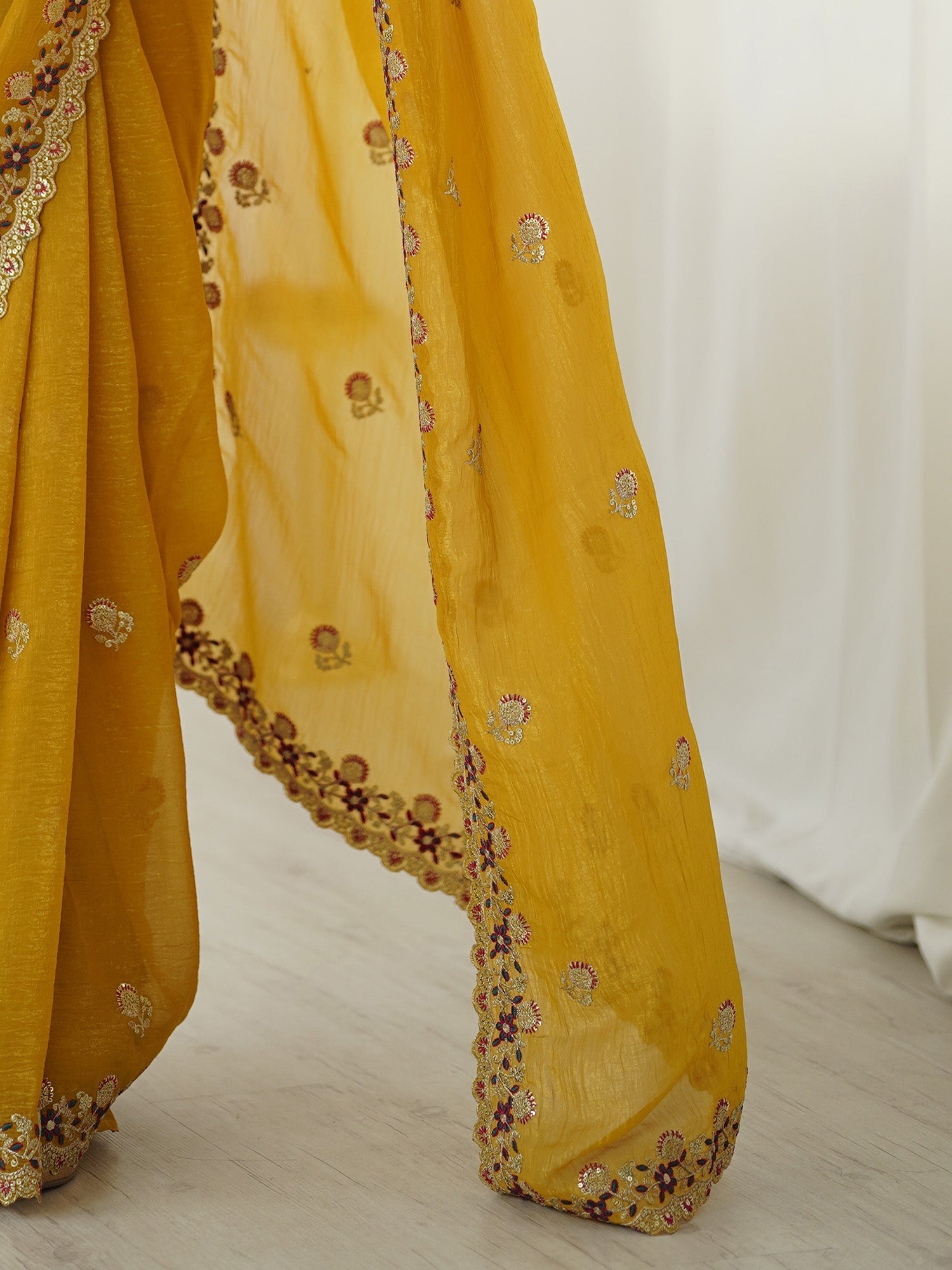 Mustard Embellished Tissue SIlk Sarees - Ressa