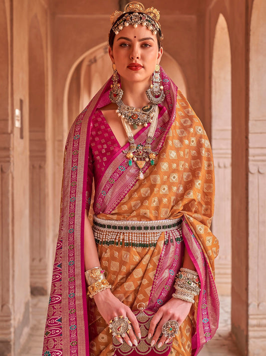 Mustard Gold Banarasi Silk Saree - Ressa