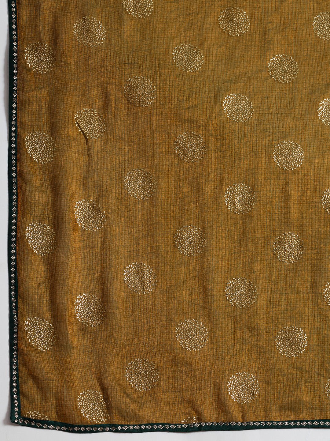 Mustard Gold Olive Green Shimmer Georgette Foil Print Blouse Saree - Ressa