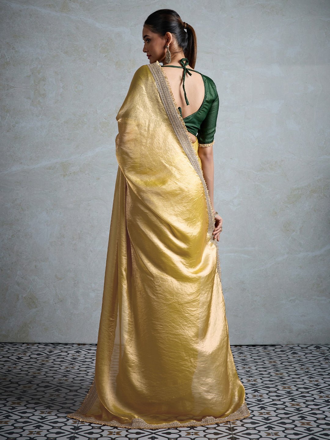 Mustard Gold Tissue Silk Saree - Ressa