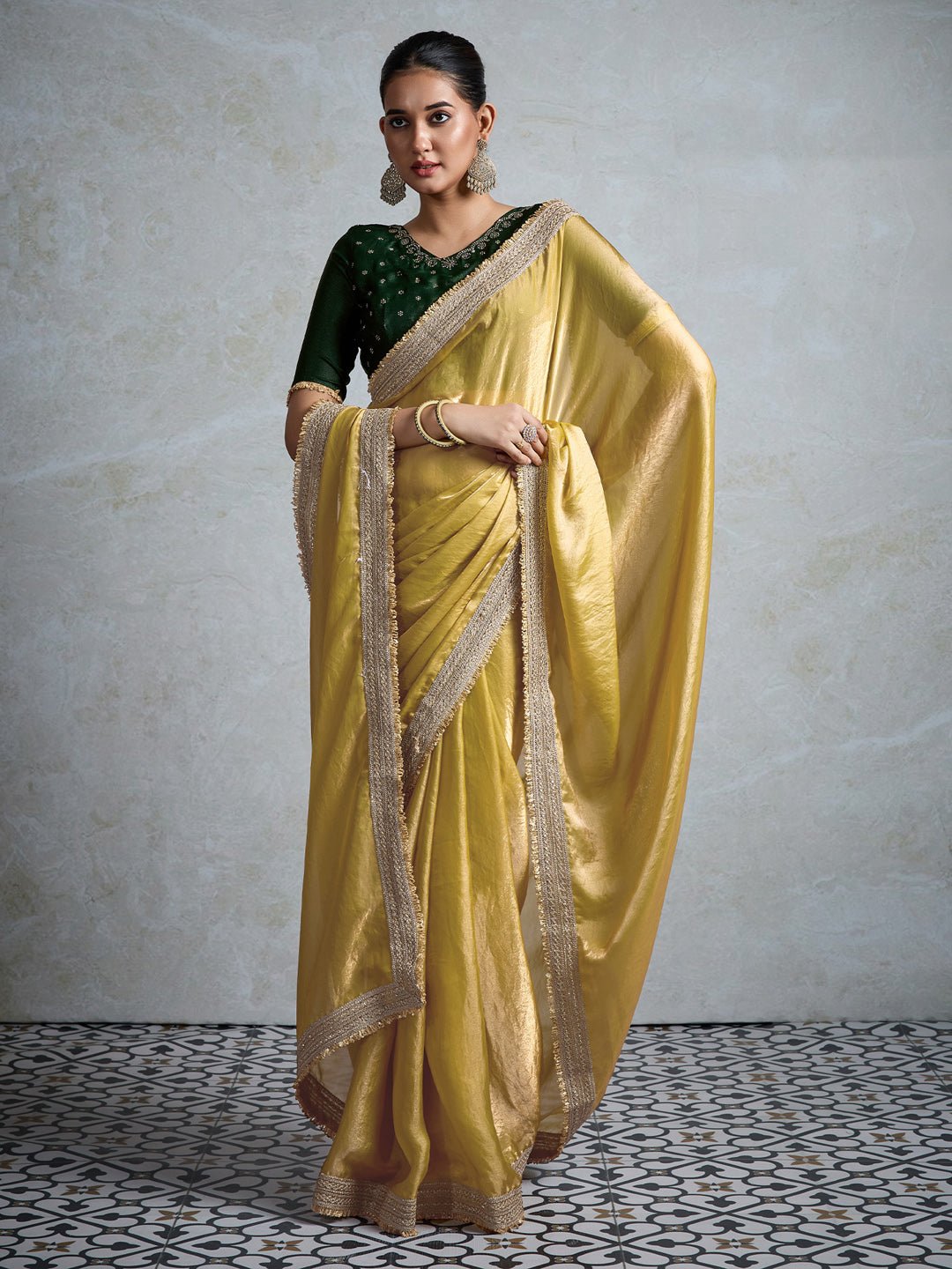 Mustard Gold Tissue Silk Saree - Ressa