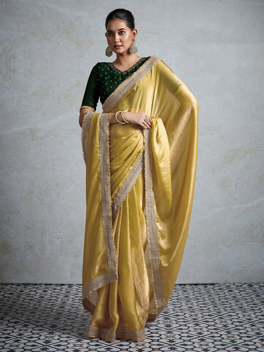 Mustard Gold Tissue Silk Saree - Ressa