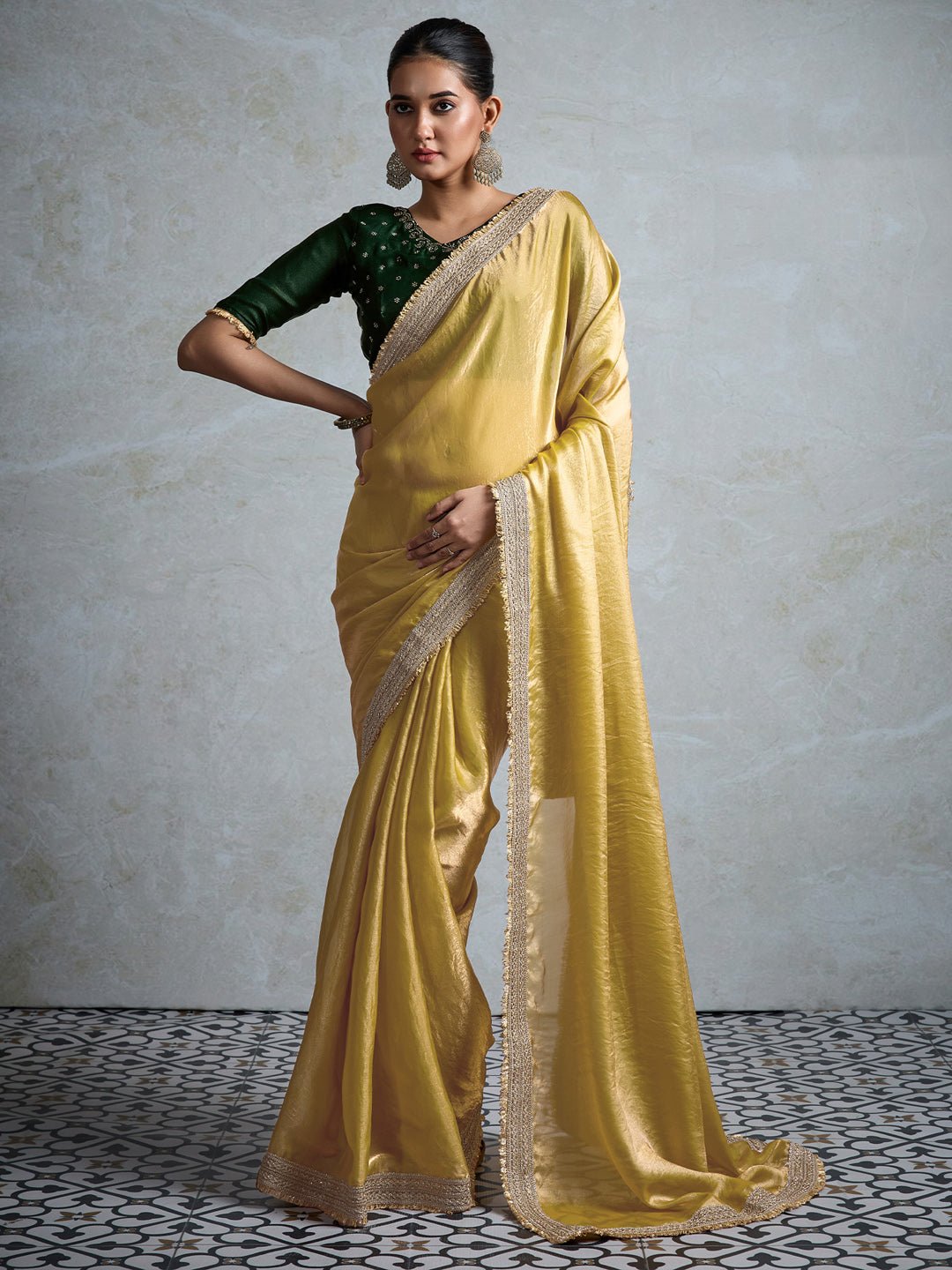 Mustard Gold Tissue Silk Saree - Ressa