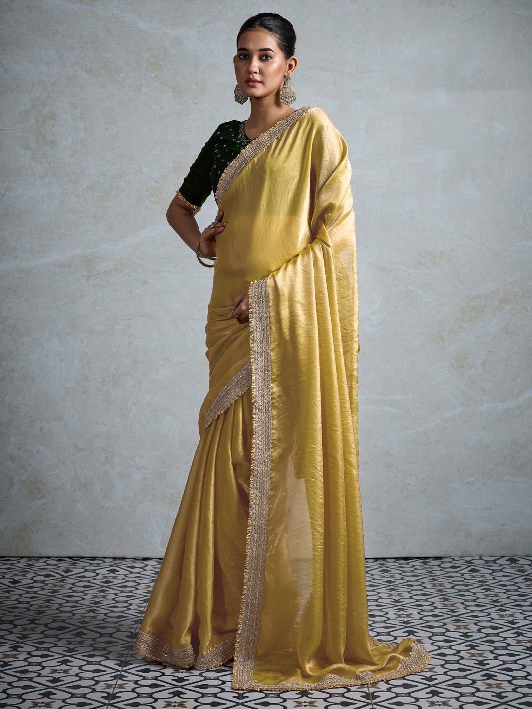 Mustard Gold Tissue Silk Saree - Ressa