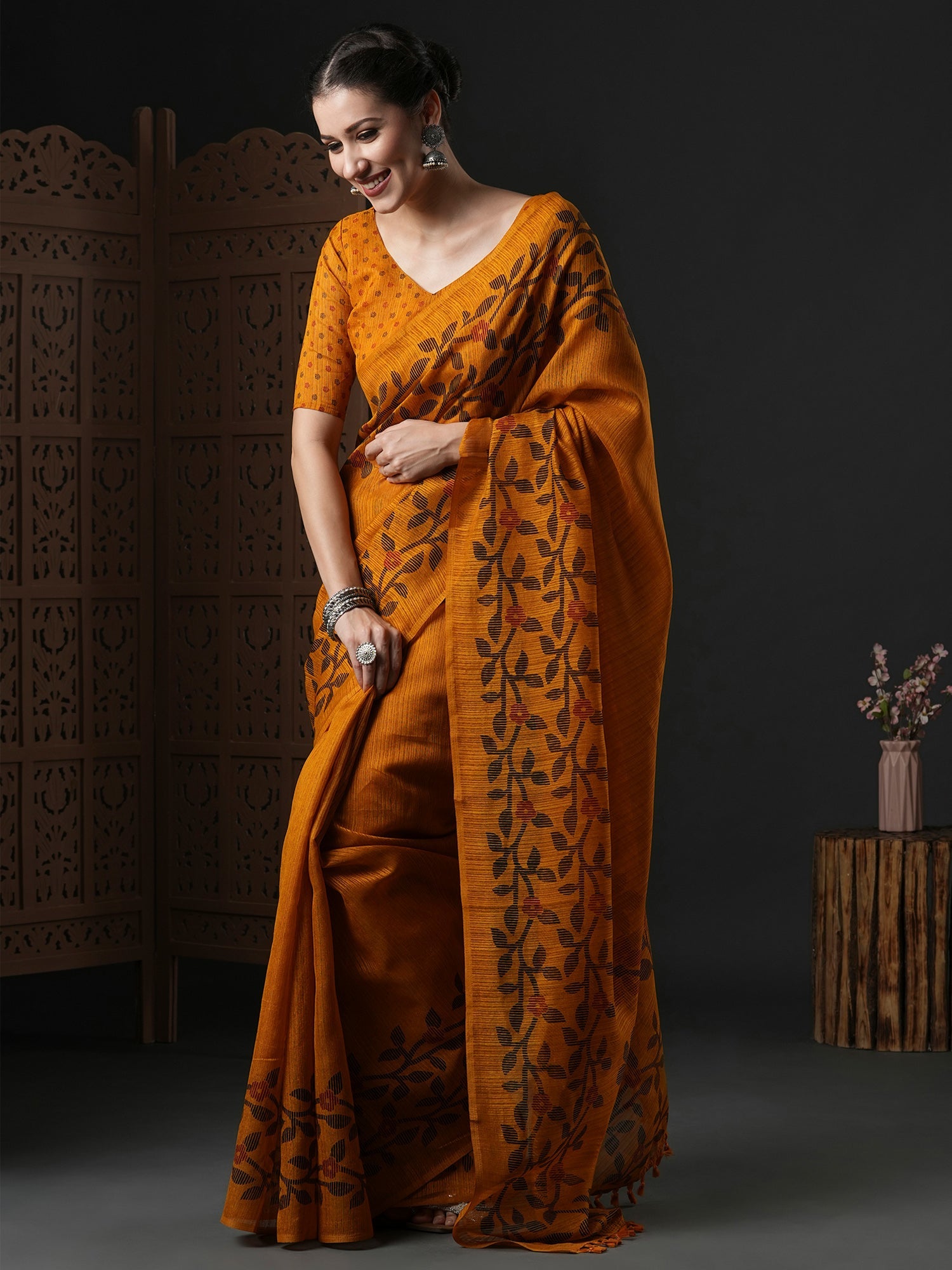 Mustard Jamdani Cotton Silk Saree - Ressa