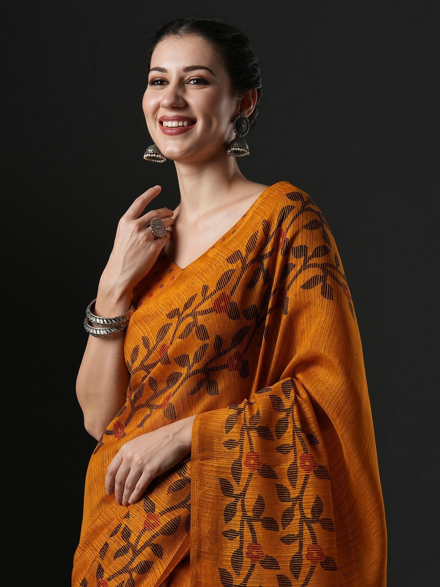 Mustard Jamdani Cotton Silk Saree - Ressa