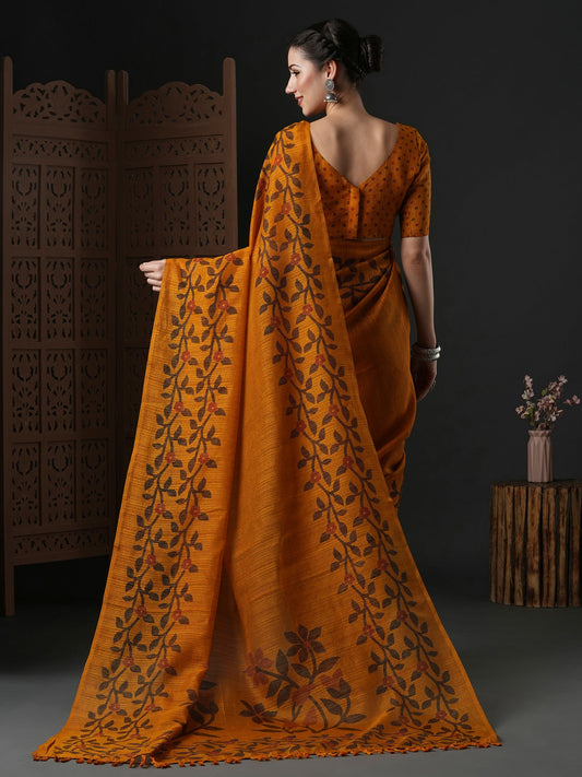 Mustard Jamdani Cotton Silk Saree - Ressa