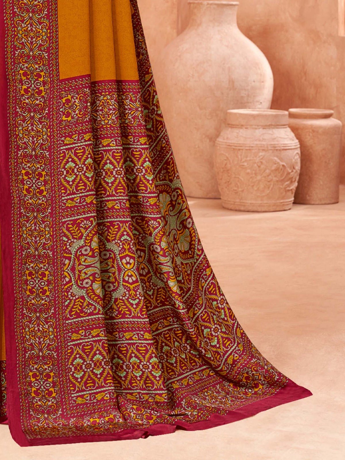 Mustard & Maroon Dual-Tone Satin Saree - Ressa