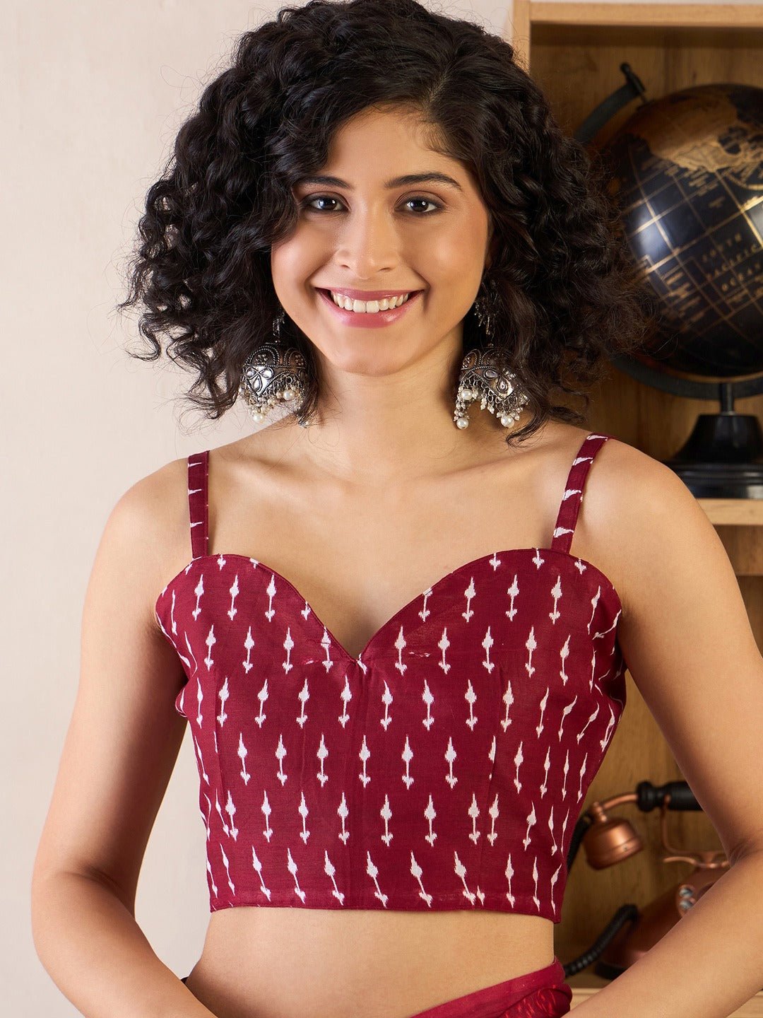 Mustard & Maroon Handblock Cotton Saree - Ressa