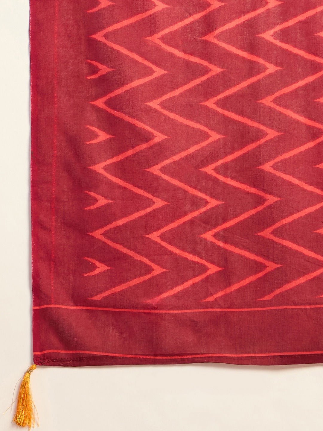 Mustard & Maroon Handblock Cotton Saree - Ressa